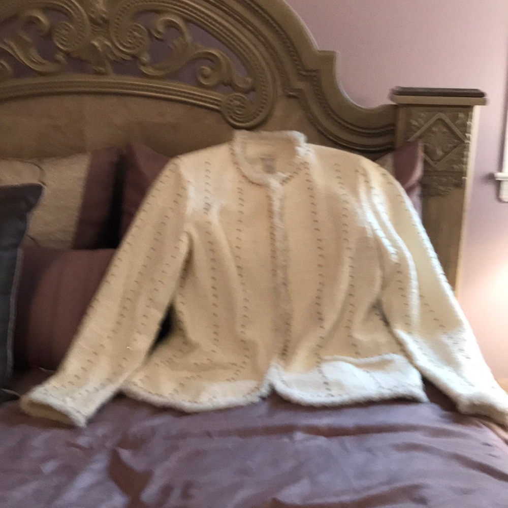 White Chico’s Jacket with fringe and tiny beads